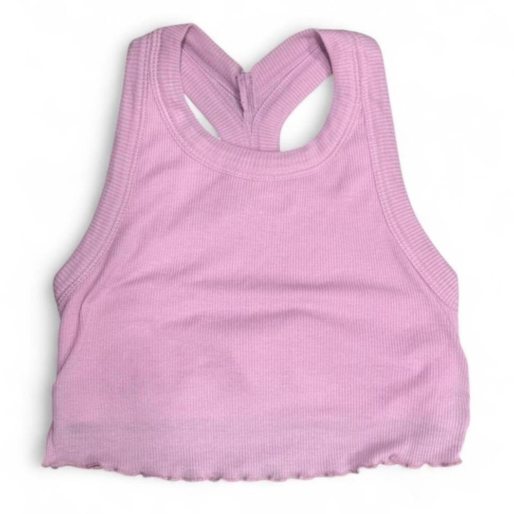 Free People Light Pink Double Lined Cropped Tank Top Small Lettuce Hem Coquette